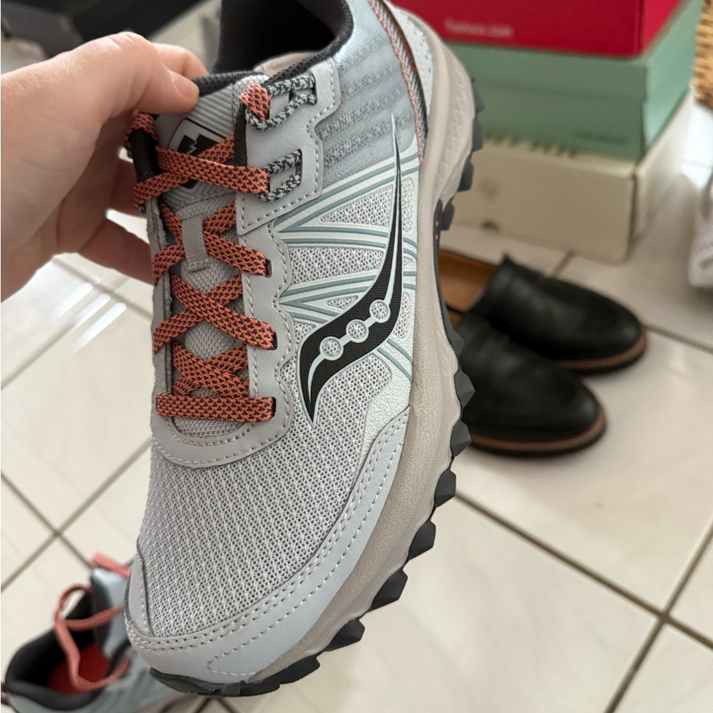 Saucony Gray and Coral Athletic Shoes